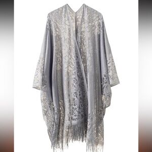 Grey Lace Boho Fringe Beach Cover-Up Wrap